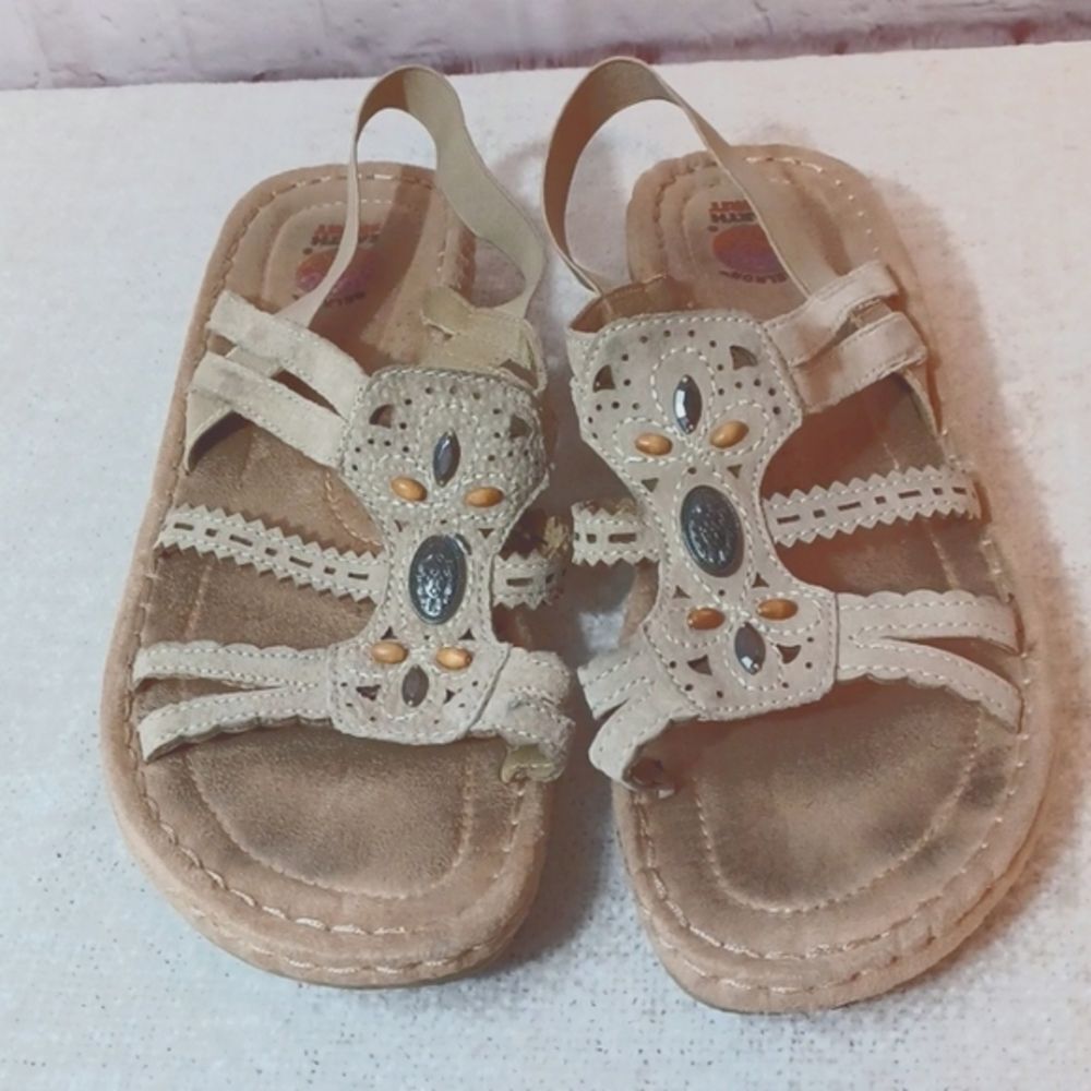 Earth Orgin Tan Suede Beaded Comfort Sandals Sz 11M